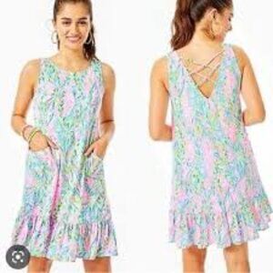 Lilly Pulitzer Kristen Flounce Amalfi Leaves Unicorn of the Sea Lace Pink Dress